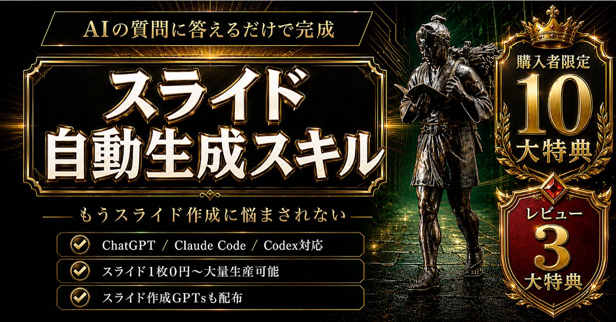 【300部突破】スライド自動生成スキル｜もうスライド作成に悩まされない  （ChatGPT/Claude Code / Codex対応）（Brainの販売ページ）