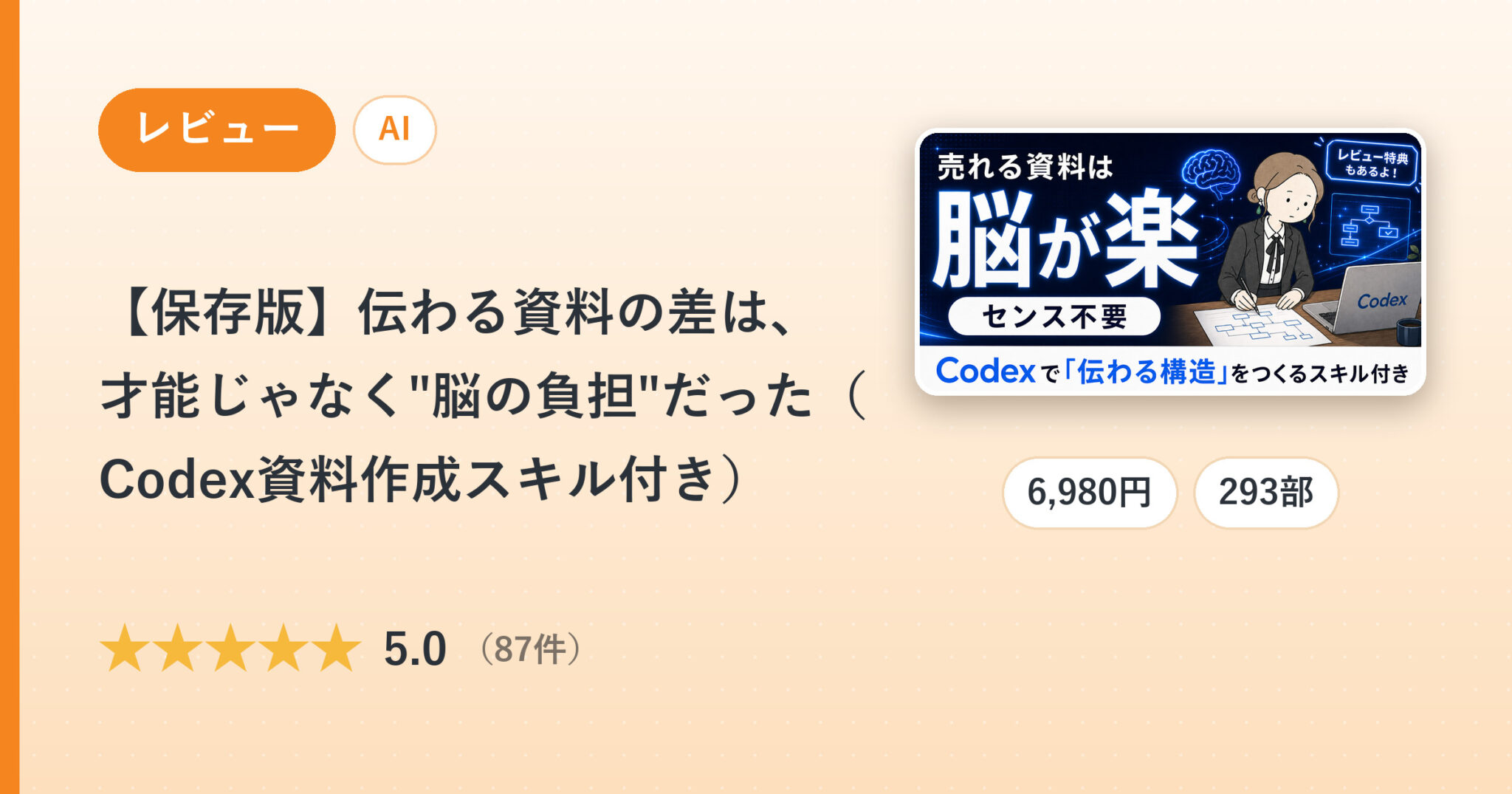 【保存版】伝わる資料の差は、才能じゃなく"脳の負担"だった（Codex資料作成スキル付き）のレビュー
