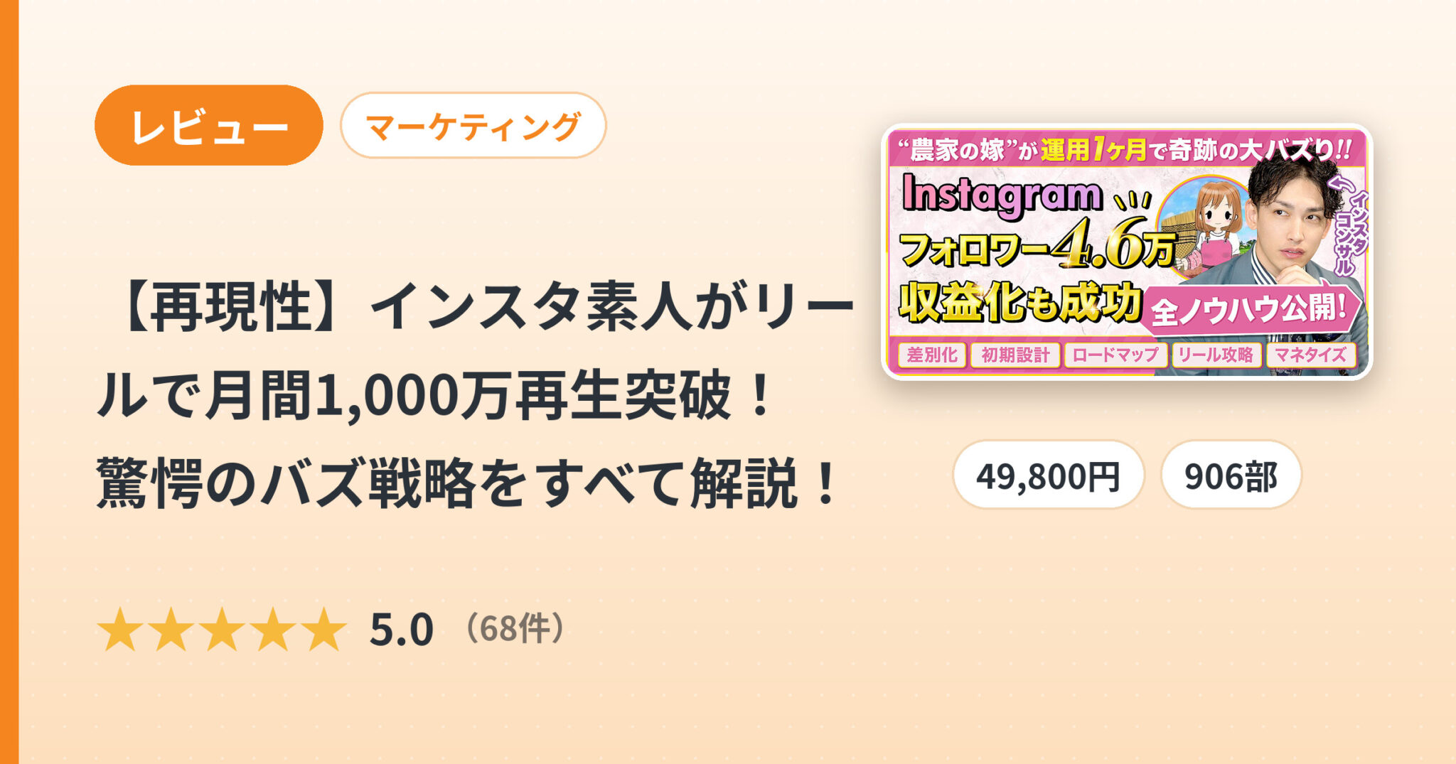 【再現性】インスタ素人がリールで月間1,000万再生突破！驚愕のバズ戦略をすべて解説！のレビュー