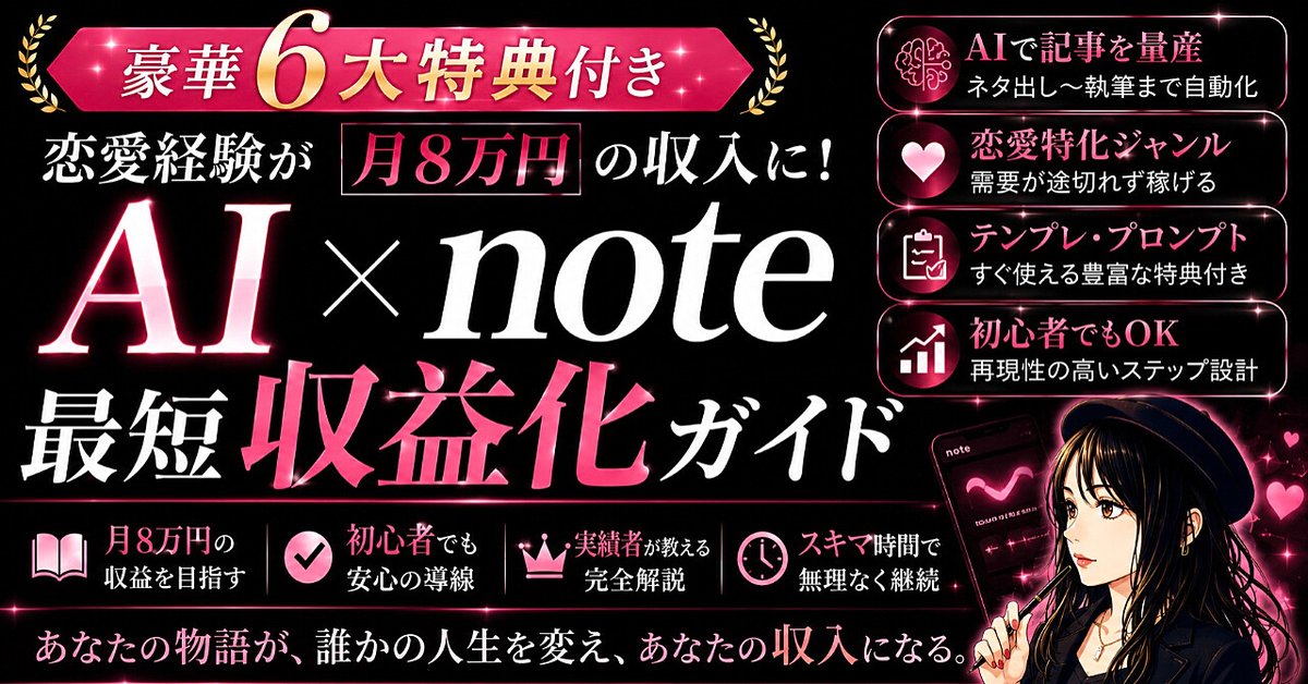 【GPTs付属】恋愛経験が月8万円の収入に！AI×note最短収益化ガイド（2026年8月最新版）（Brainの販売ページ）