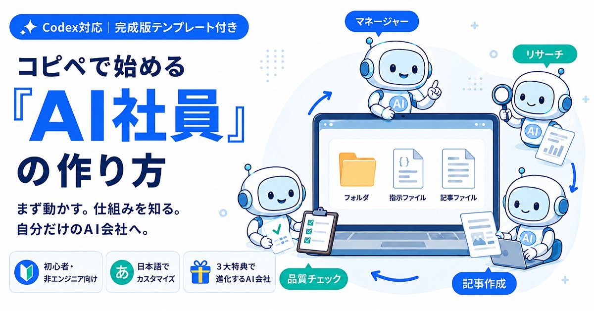 コピペで始める「AI社員」の作り方 〜 考えるAIから働くAIへ。仕事を任せて指示するだけの働き方｜Codexで使える実践ガイド（Brainの販売ページ）